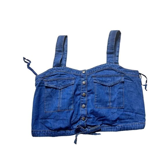 Free People We the Free Womens Blue Palm Desert Button Denim Crop Top Size M NWT - Picture 1 of 6
